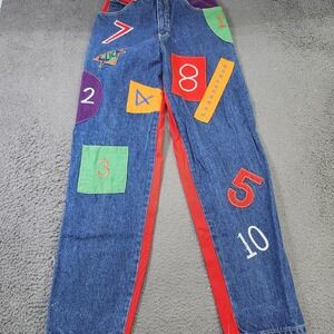 Vintage Slick Jeans Mens 31x34 Blue Medium Wash Straight Denim Number Patch 90s